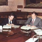 imagen 15:Firma convenio colaboración Ayto. Madrid, Ayto. Vila-real Escuela Madrileña de Cerámica. Alc. Madrid, alvarez del Manzano y Alc. Vila-real 